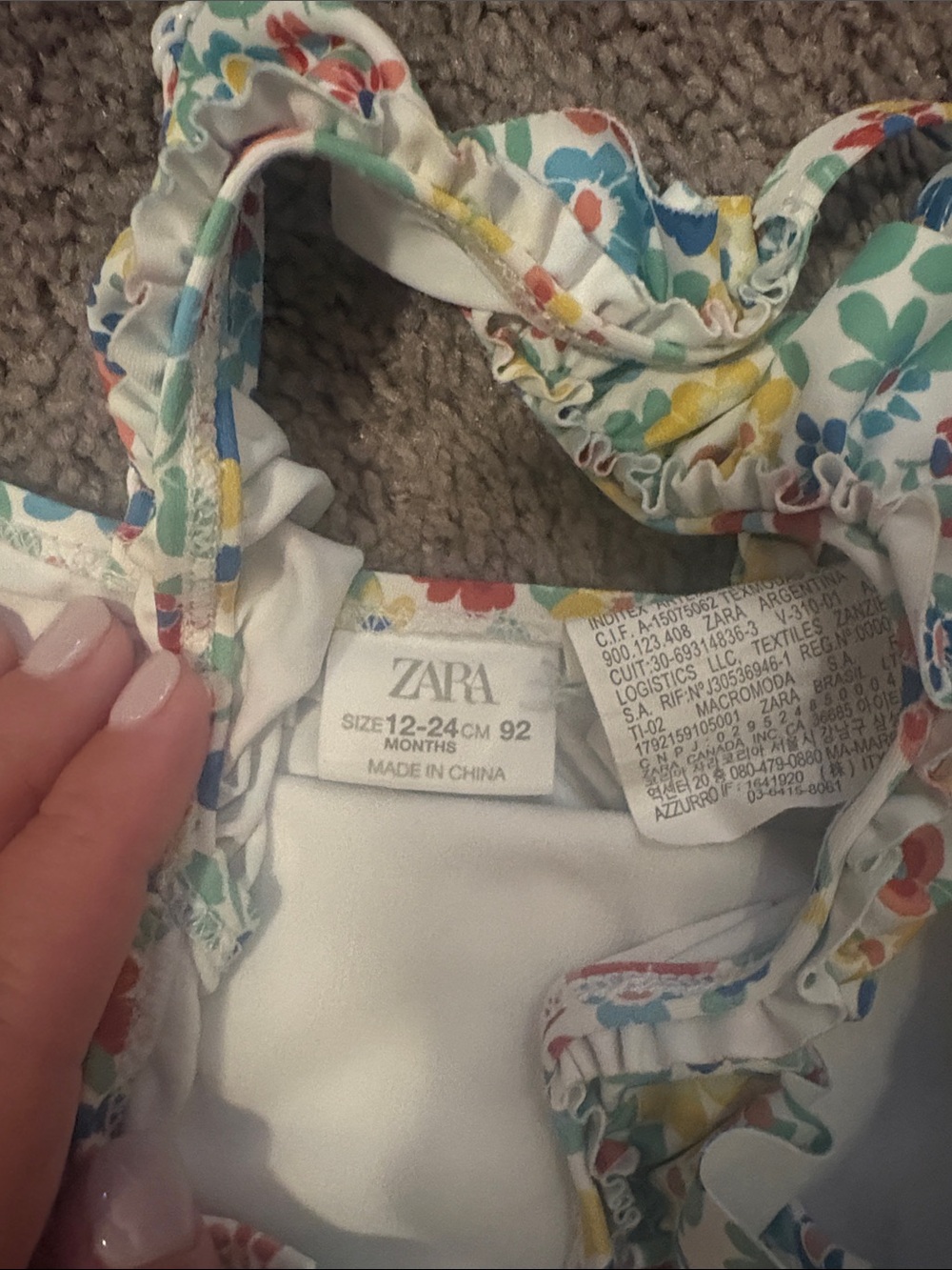 Zara White Floral One-Piece Swimsuit with Red, Blue and Yellow Flowers - Picture 2 of 3